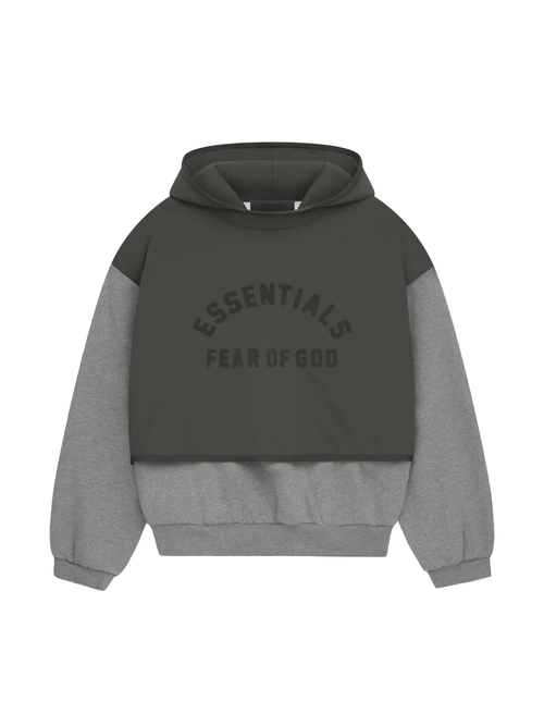Fear Of God Essentials Hoodie Nylon Fleece Dark Heather Oatmeal / Ink (SP24) - GENESIS17 #