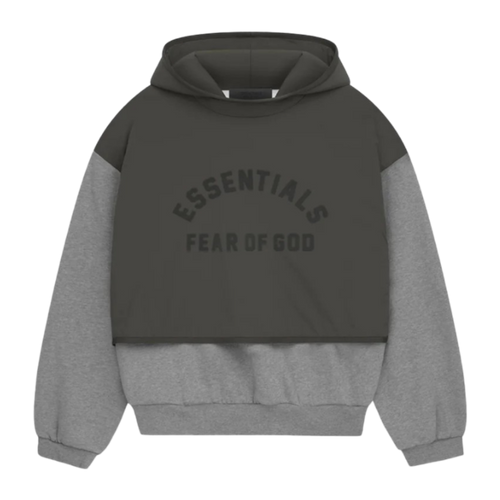   Fear Of God Essentials Hoodie Nylon Fleece Dark Heather Oatmeal / Ink (SP24) - GENESIS17 